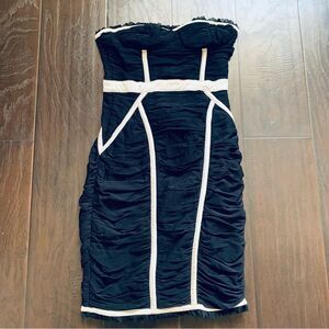 ASOS Vintage Black & Ivory Ruche Bodycon Strapless Cocktail/Wedding Guest Dress